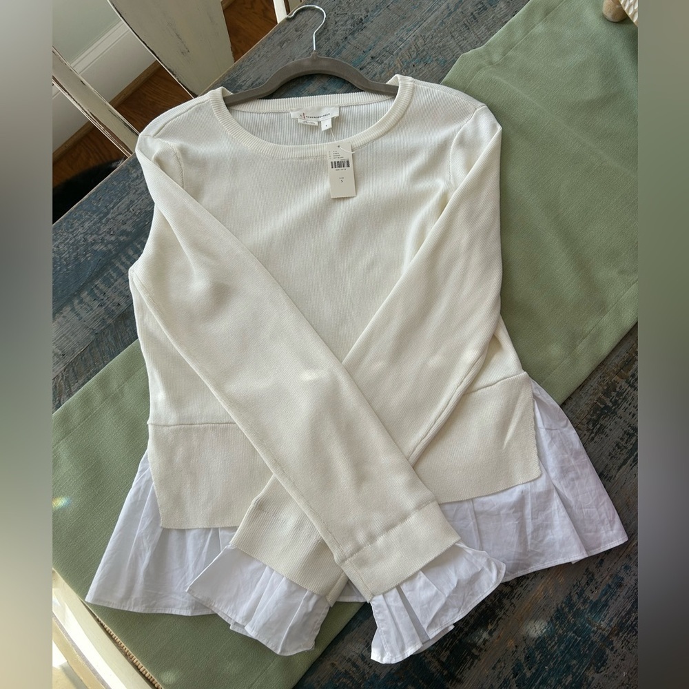 Anthropologie NWT Cream Crew Neck Sweater White Shirt Attached Women’s Small - Picture 6 of 10
